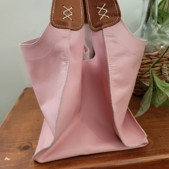 Joji & Co. Santa Cruz Pink & Brown Leather Tote Bag Purse - Picture 13 of 16